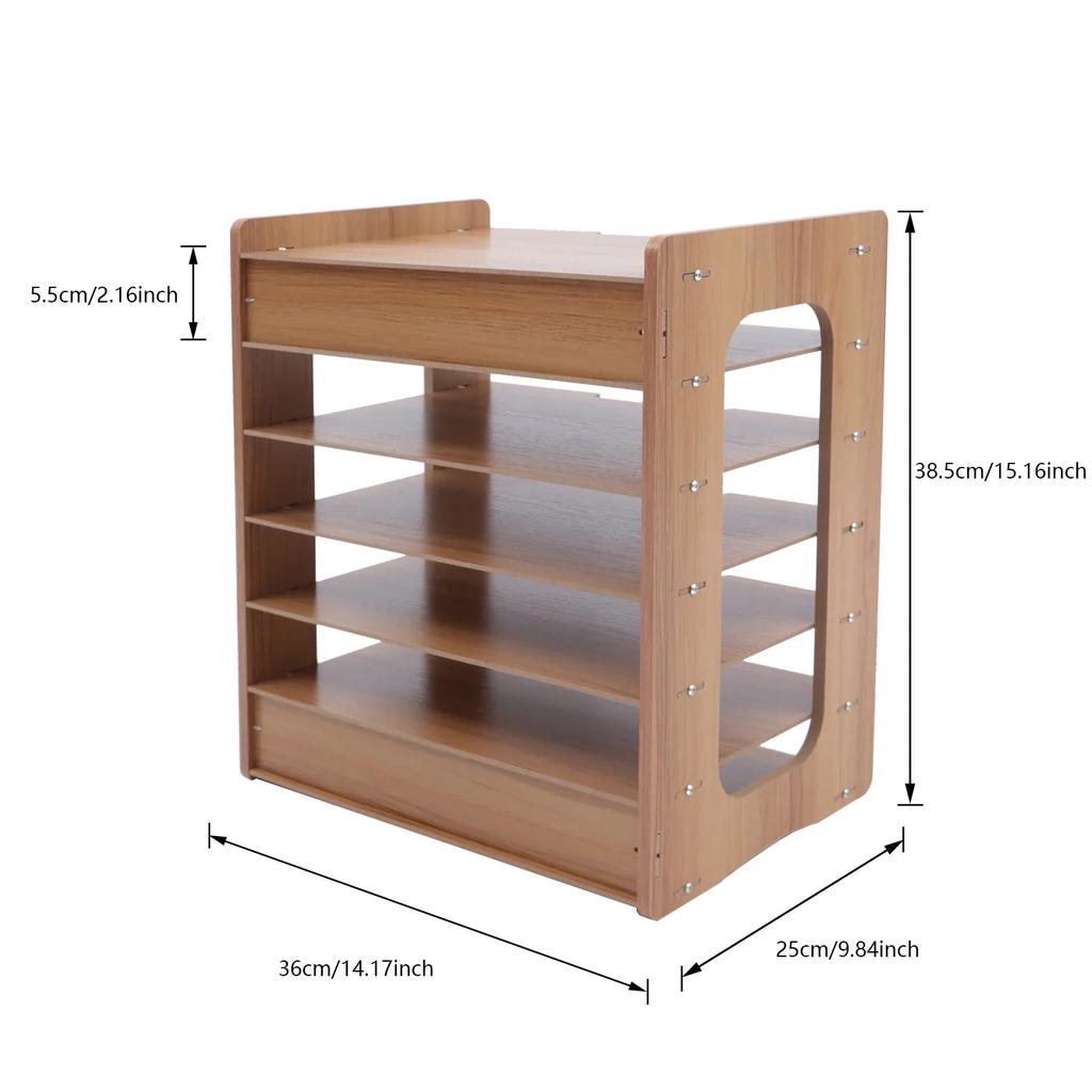 7 Tier Widen Wood Office Paper Organizer, File Organizer Desktop, Desk Tray, Sorter Document Book Magazine Storage Shelf Rack
