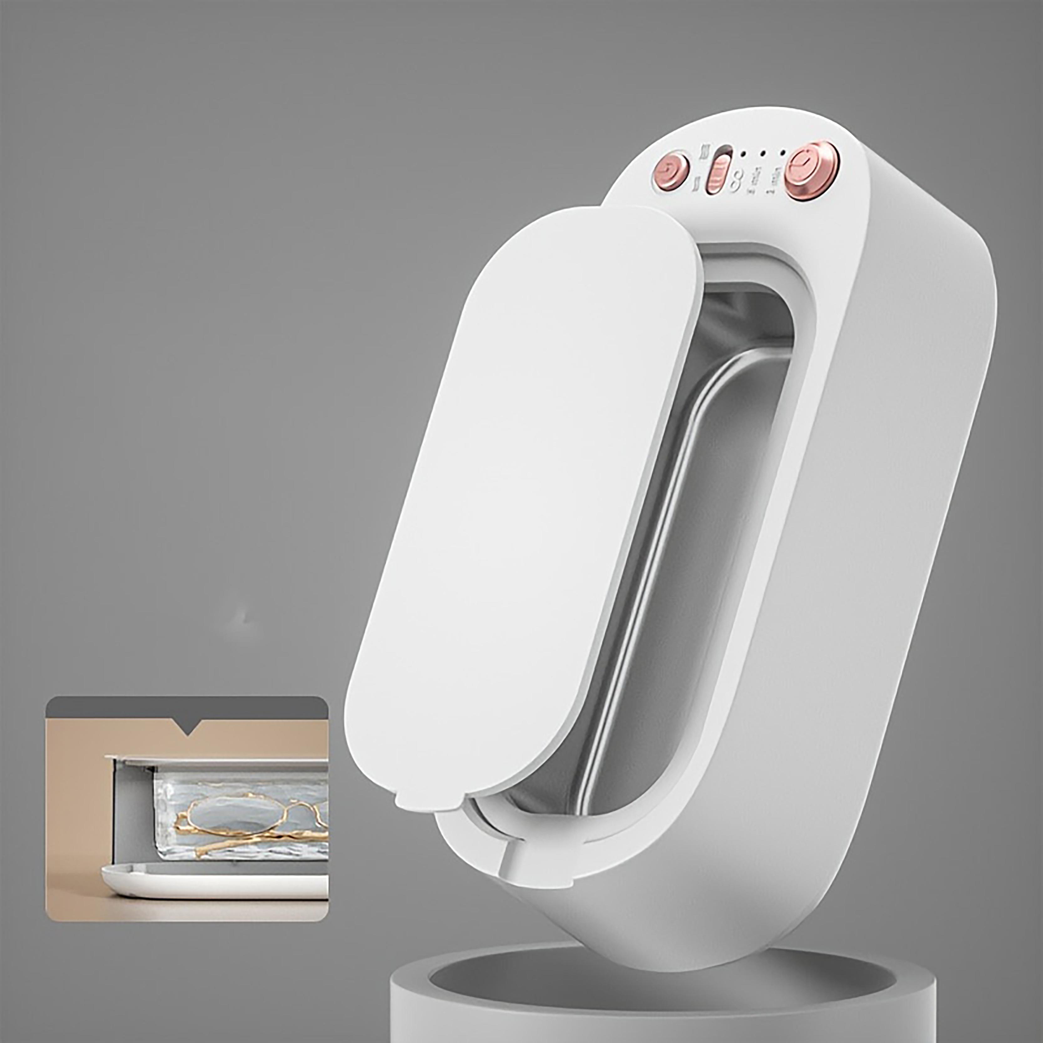 

1 шт. Ультразвуковая чистящая машина, высокочастотный вибрационный очиститель, чистящий инструмент, портативные часы, ювелирные изделия, очиститель держателей очков белый