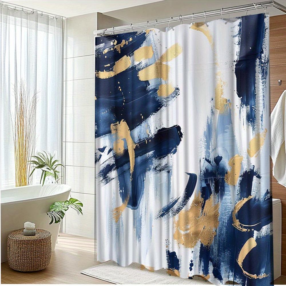 1Pc Creative Blue Abstract Oil Painting Shower Curtain Brings Unique Modern Art Ambiance Suitable For Art And Design Lovers,