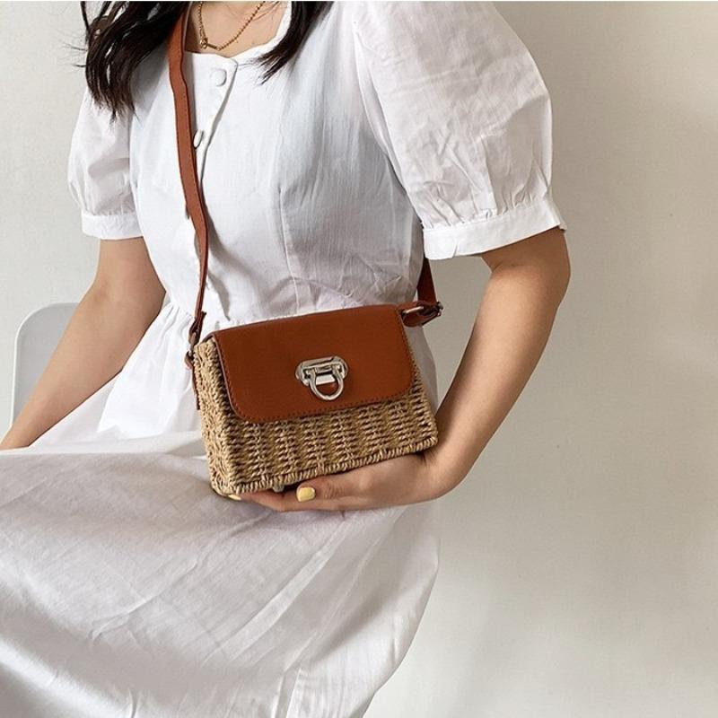 New summer straw bag shoulder braided bag high-end small square bag crossbody bag vacation beach bag for women