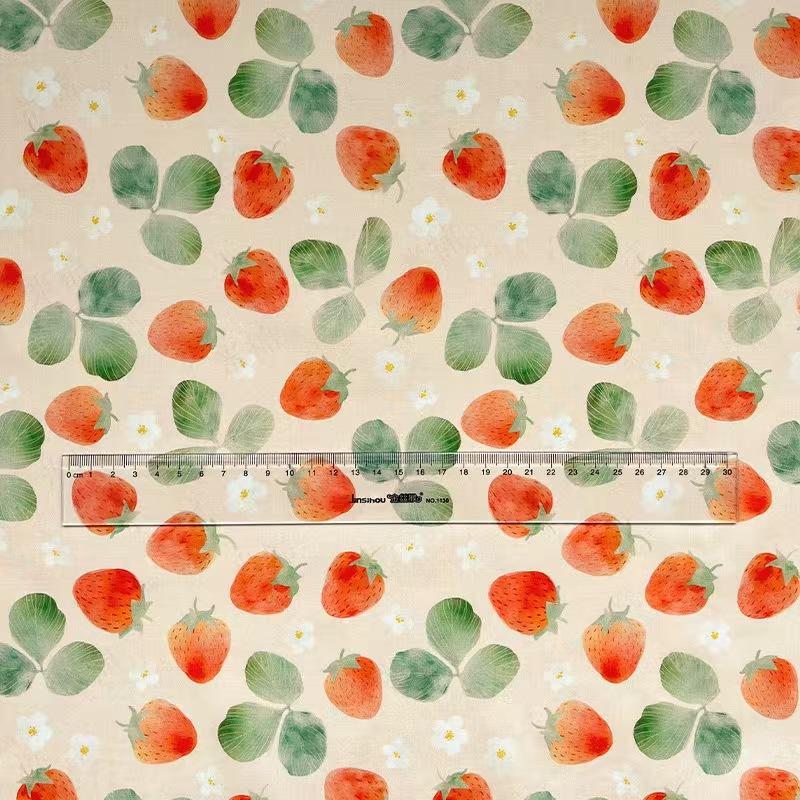 Strawberry Design Print 60s Pure Cotton Poplin Fabric Suitable for Bags, Loungewear, Dresses & Shirts