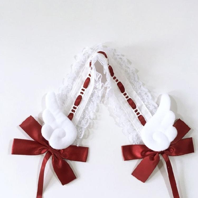 Lolitas Cosplay Maid Headband Lace Hair Bands Wings & Bowknots Decors for Women