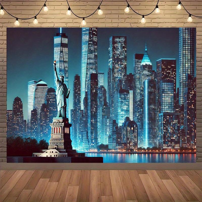 1 Night Sky Line View Statue of Liberty Background Banner Suitable for Birthdays Parties Multiple Sizes To Choose from