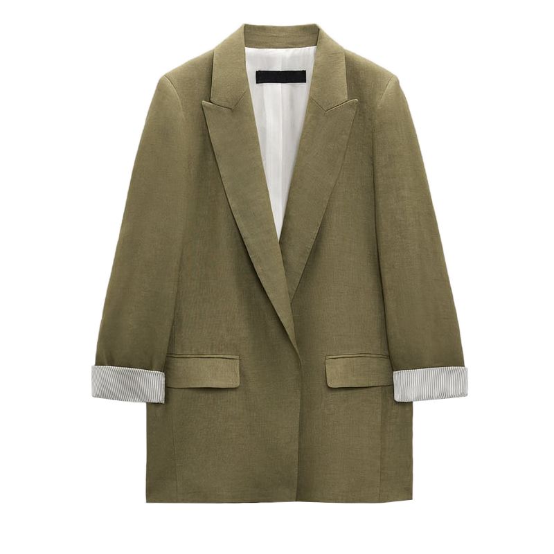 

Fall Fashion Loose Flip Pocket Casual Linen Khaki M