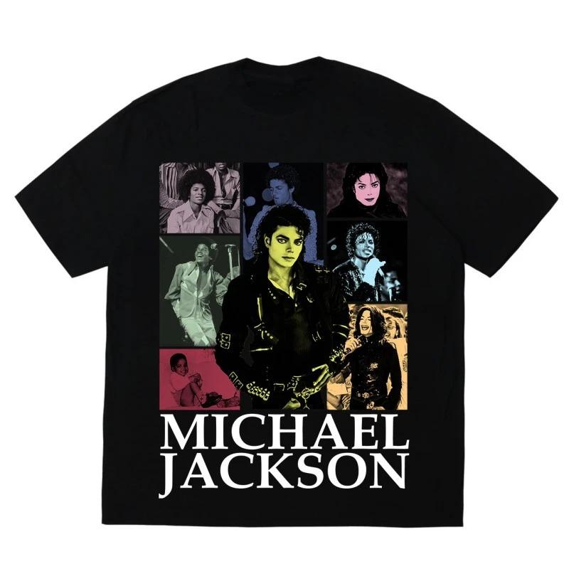 Michael Jackson Portret Gouden Handtekening T-shirt Oversized Y2k Katoen Grafisch T-shirt Unisex Unisex Streetwear Top Dames Heren Kleding