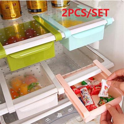 2Pcs Durable ABS Storage Rack Sliding Kitchen Refrigerator Fridge Shelf Holder Storage Box Home Supplies