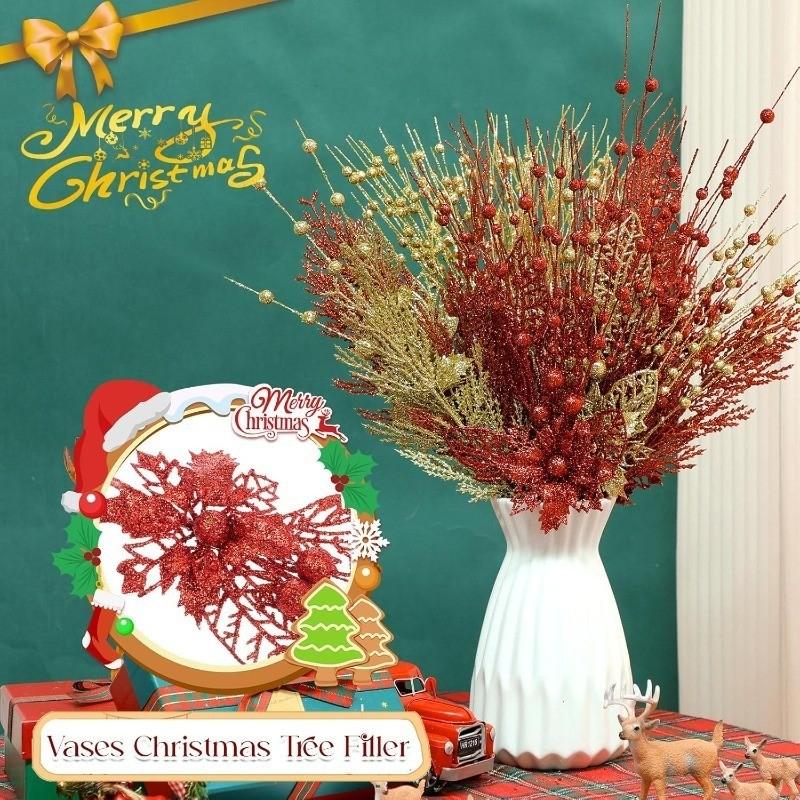 1Pc Glitter Artificial Berries Stems Christmas Decoration Xmas for Home Decor New Year Christmas Tree Wreath Ornaments Accessory