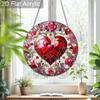 Acrylic Heart & Roses Suncatcher, Stained Glass Effect Window Hanging Ornament for Love & Valentine's Day Lover Gifts