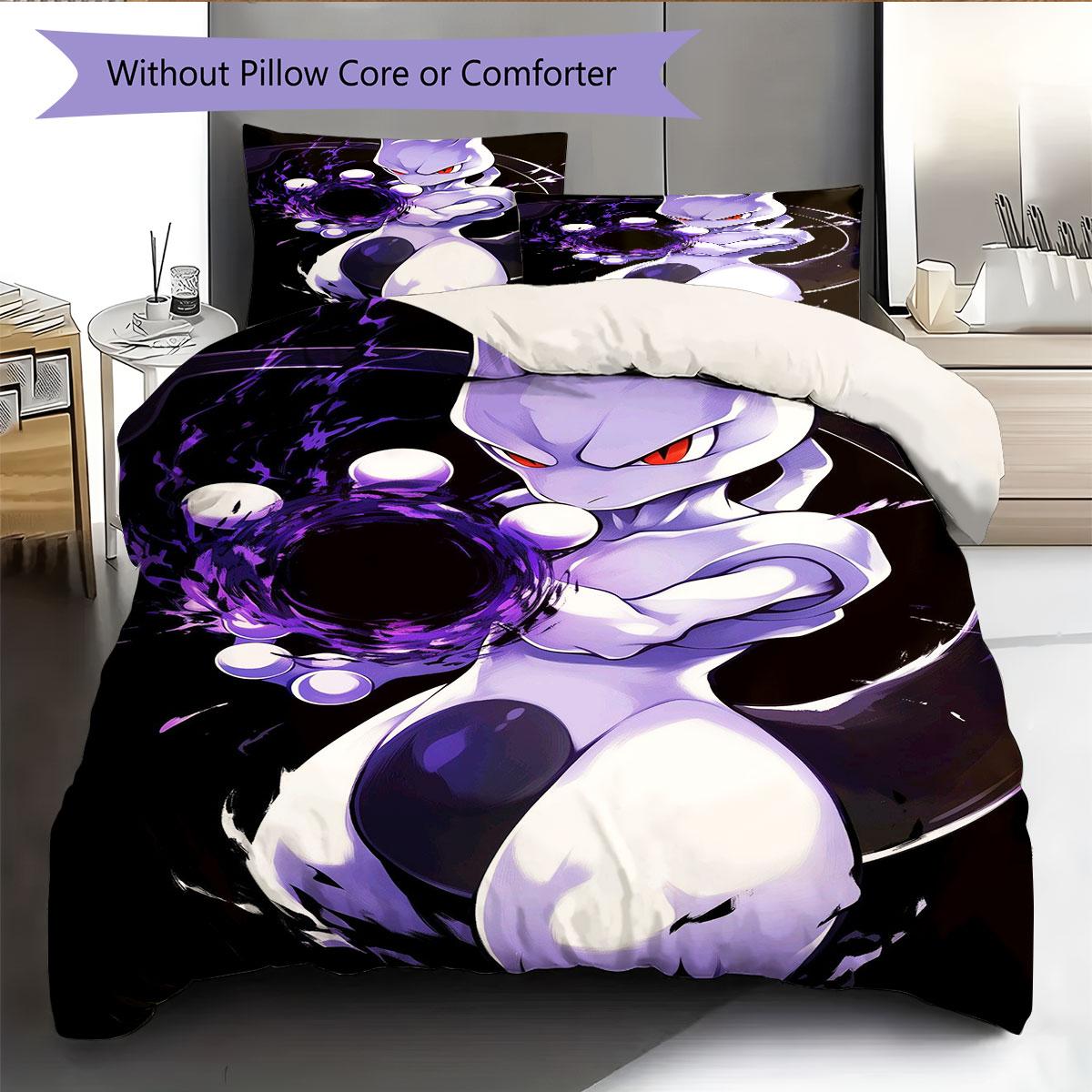 Pokemon Mewtwo 3Pcs Duvet Cover Set Cartoon Legendary Monster Bedroom Home Decor 135x200cm