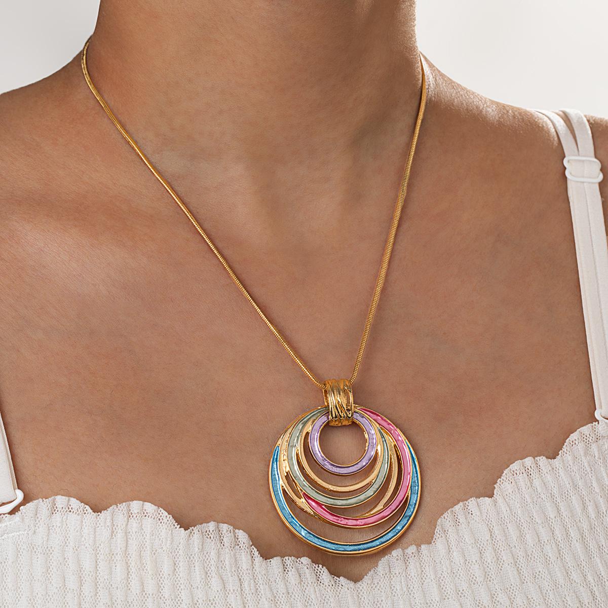 1 Bohemian style enamel circular ring multi-layer pendant alloy women s necklace