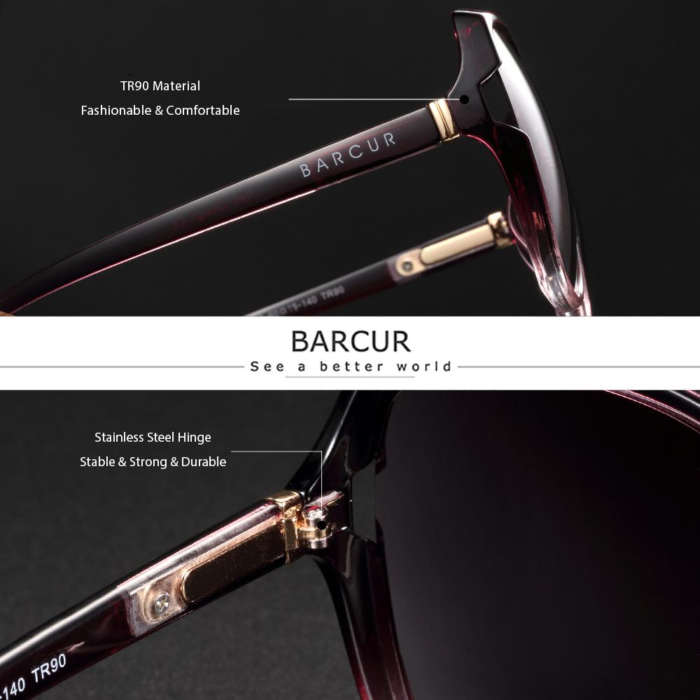 BARCUR Napszemüveg Női Túlméretes Polarizált Napszemüveg Női Szemüveg Gradient Női Shades UV400 Protection Oculos