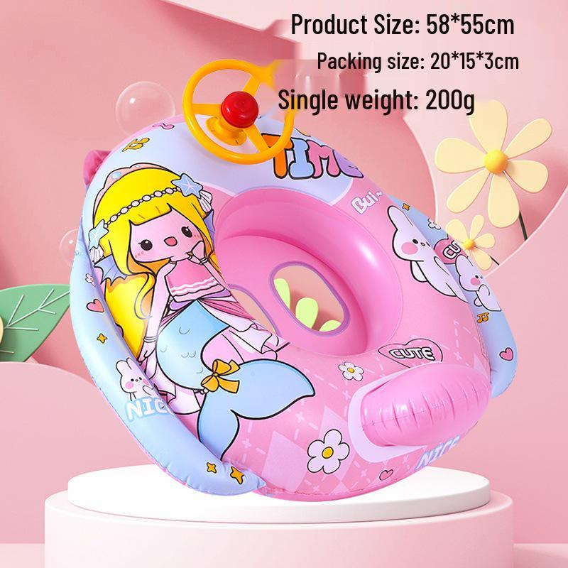 Large Toddler Boat-Themed Swimming Ring with Canopy & Steering Wheel
