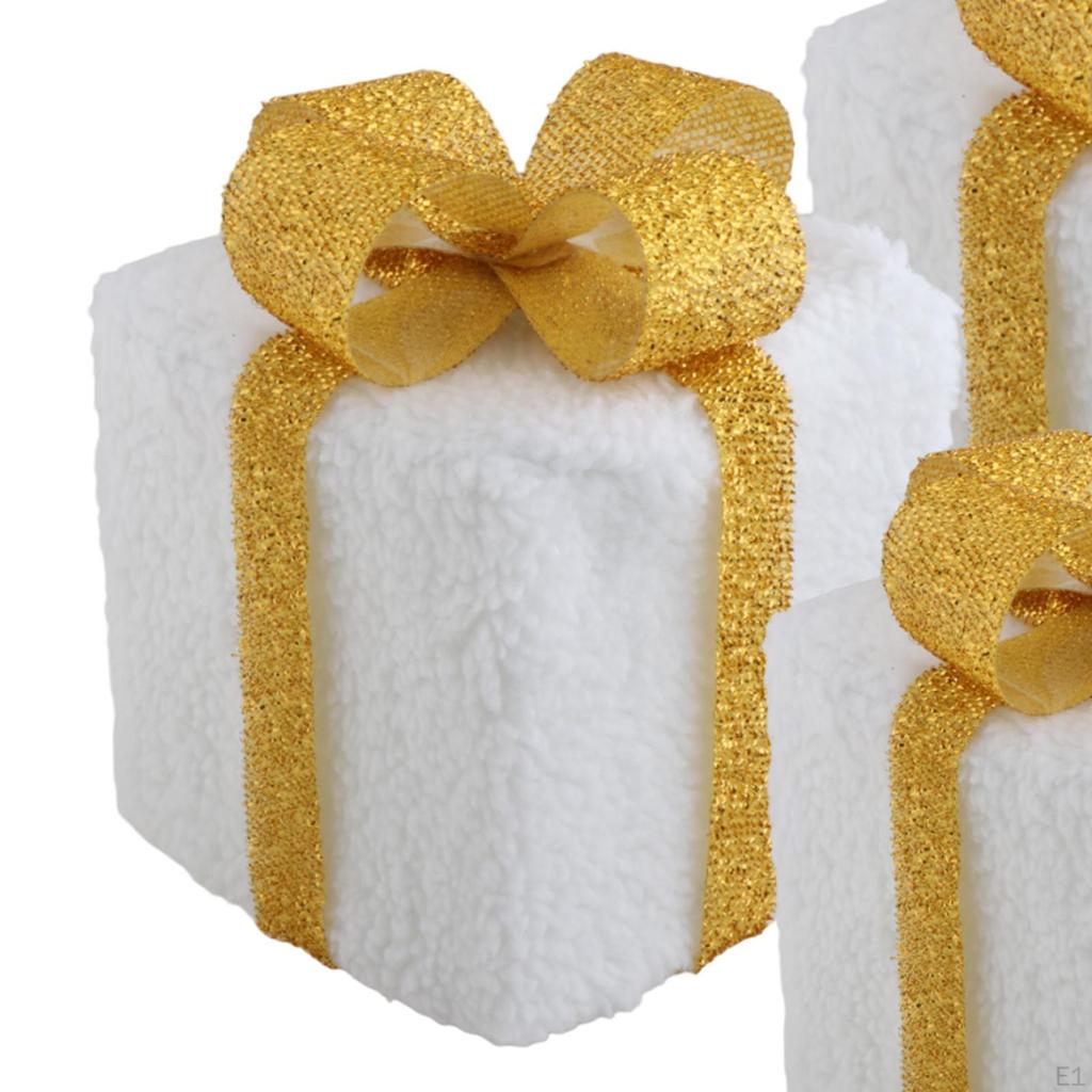 3 Świąteczne Podświetlane Pudełka na Prezenty Dekoracje z Kokardami Nowatorskie Lampki LED do Pokoju