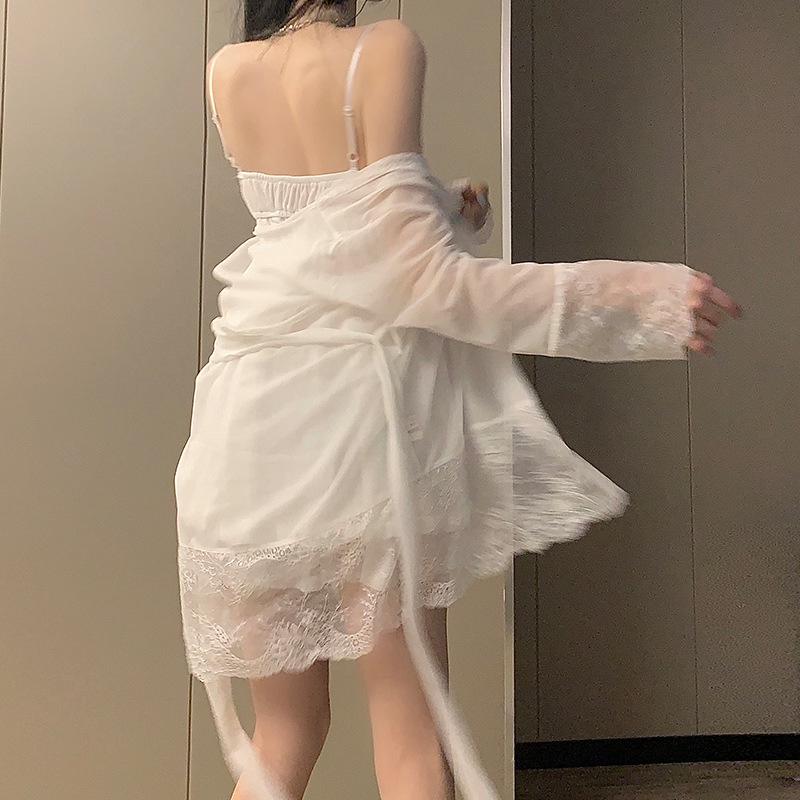 

Жіноча сексуальна літня мереживна сітчаста нічна сорочка з деталями у вигляді бантиків One Size