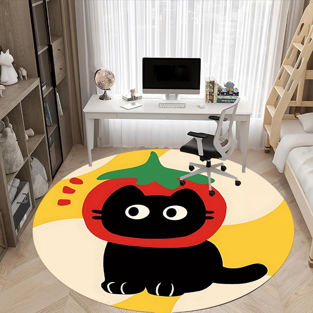 1pc Tomato Cat Office Round Area Rug, Mat Suitable For Office, Under Office Chairs Bedroom Living Room Home Decor, Room Deco
