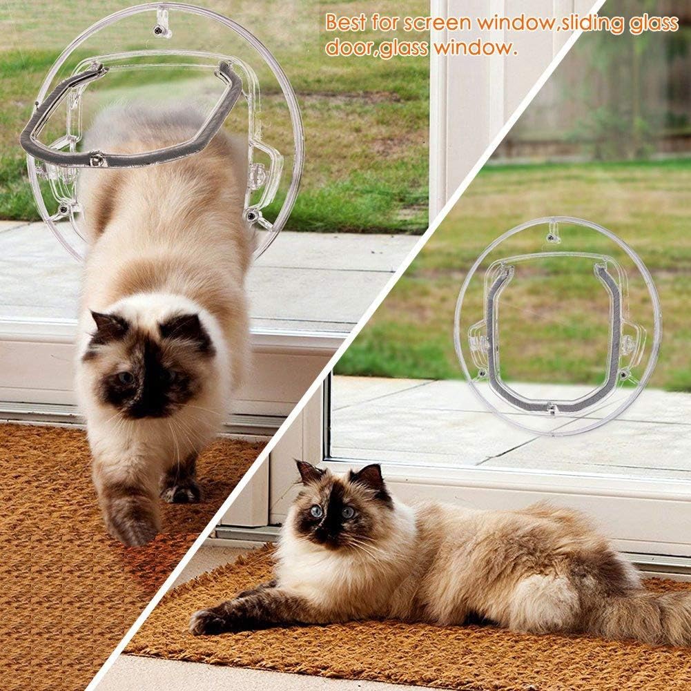 Cat Door for Interior Exterior Doors, 4 Way Locking Pet Door Dog Window Gate 11.8 Inch Round Clear Extra Large Cat Flap Door for Cats Kitten Small