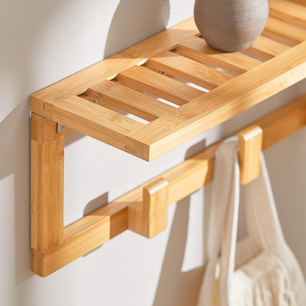 SoBuy Wall Wall 90cm Decorative Stylish Storage and Hat Clothes Coat Coat Hanger Hook Shelf, Hanger, Wall-Mounted Hooks, Bamboo, Wide, Shelf,