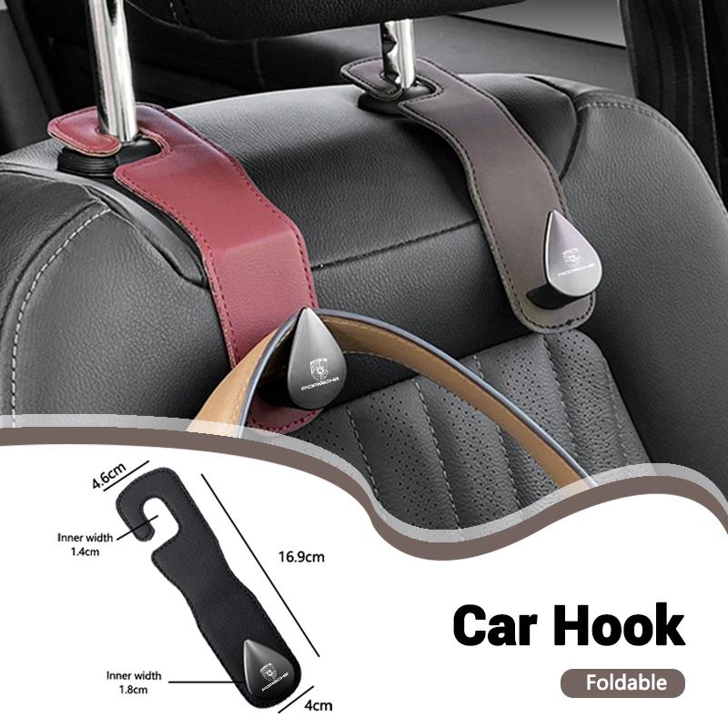 Leather Car Seat Back Hidden Hook Hanger Bag Storage Holder For Porsche Cayenne Panamera Macan Boxster Cayman 718 911 Sticker CVE1