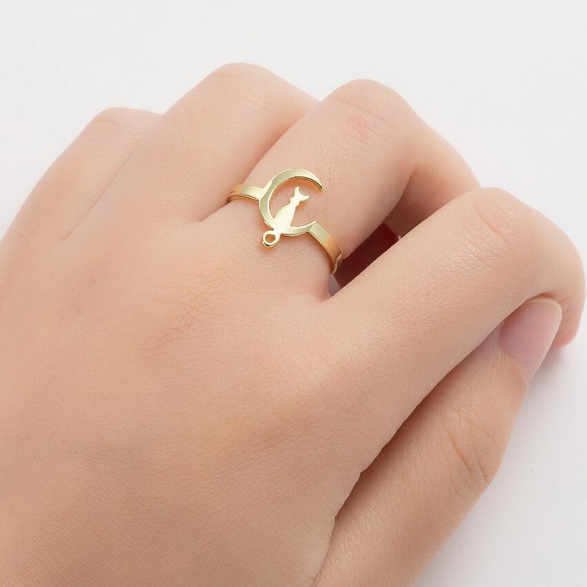 Korean Stainless Steel Moon Cat & Reindeer Butterfly Ring for Christmas