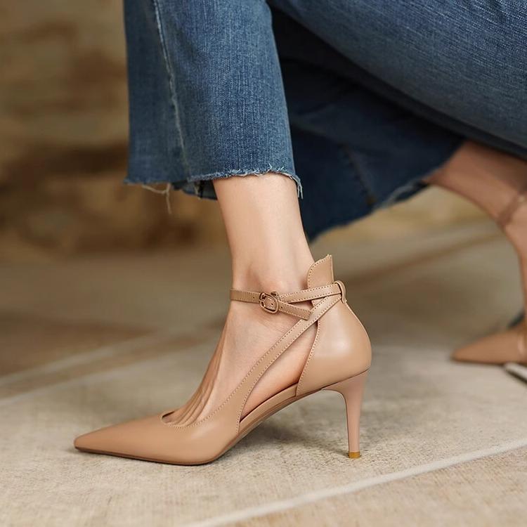 Fashion So Comfortable! French One-strap Flip-flops with Thin Heels, Pointed Tips and High Heels, A Fashionable Single-shoe Woman