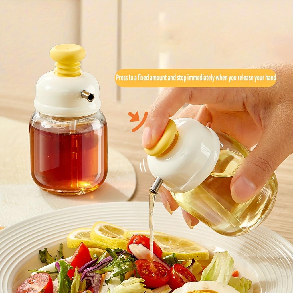 Press-top Glass Oil Bottle,Soy Sauce And Vinegar Condiment Bottle,Home Kitchen Spice Metered Oil Control Bottle