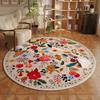 Runder Teppich 1,2 m Waschbarer Kreis-Teppich Rutschfest Florale Boho-Muster Niedriger Flor Kleiner Bereichsteppich für Schlafzimmer Badezimmer Eingangsbereich Heimdekoration