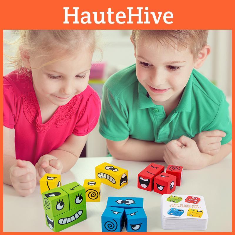 Colorful Changing Face Cube Blocks Kids Wooden Toy Logical Think Educate Train