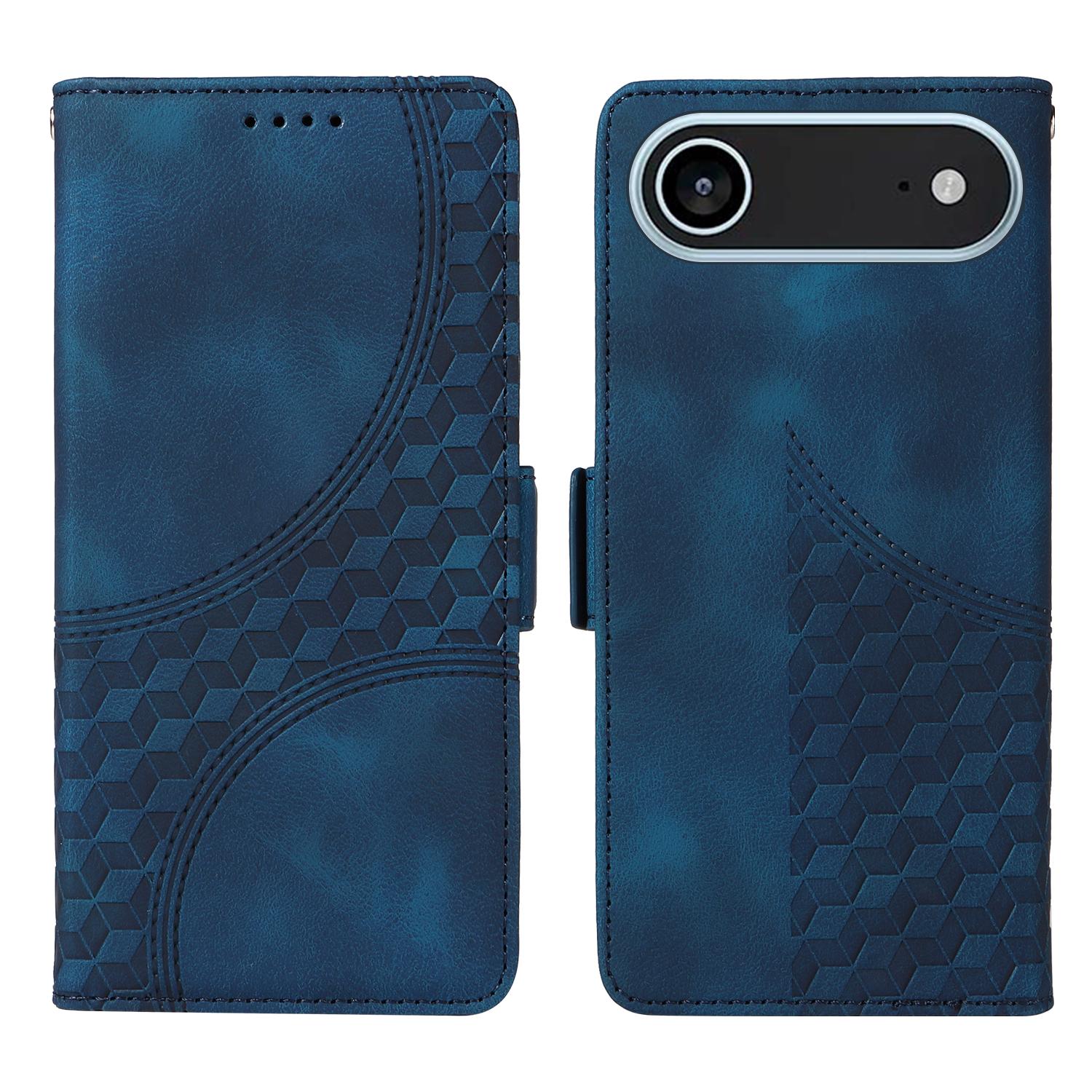 

For iPhone 17 Air Leather Cases Wallet Rhombus Imprinted Phone Cover Stand with Strap Blue