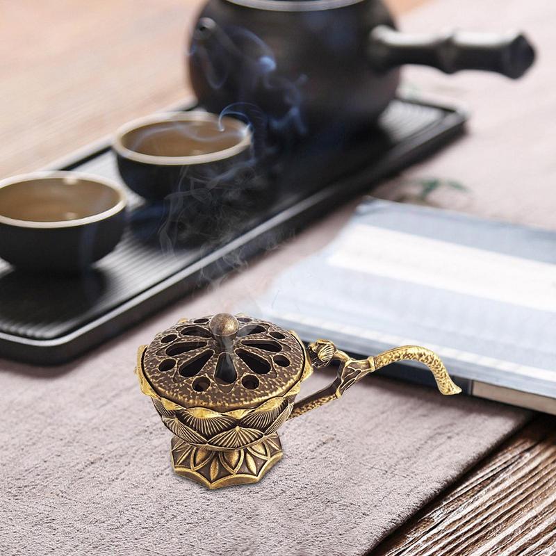 1p Creative Retro Incense Lotus Incense Handheld Alloy Antique BrassBurner Home Office Table Small Metal Craft Home Decor