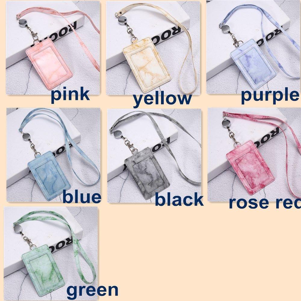 Lanyard Strap Marble Pattern PU Leather ID Cards Wallet Case Neck Lanyard Badge Holder Card Holder
