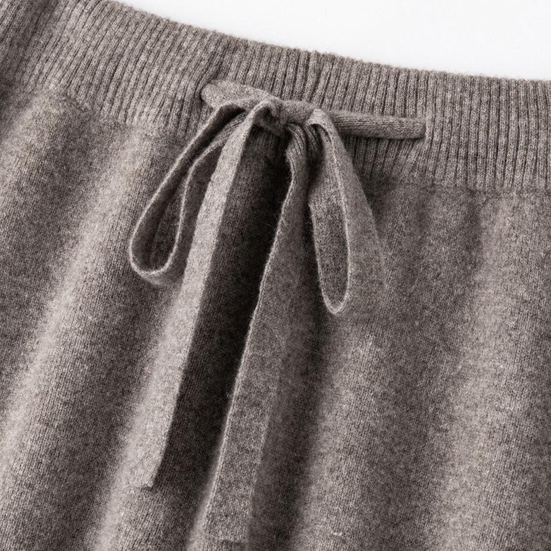 Australian Wool Wide Leg Pants - Women's Autumn/Winter Straight Leg Cashmere Knit Floor-Length Trousers