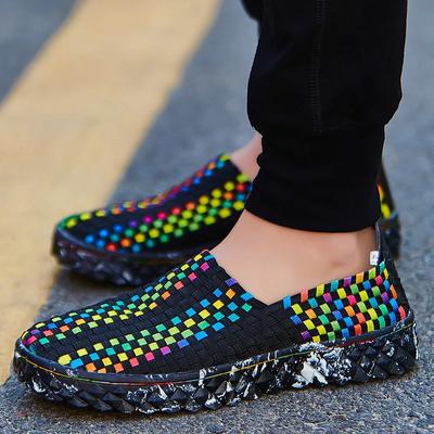 2024 Summer Women's Flats Fashion Elastic Band Weave Casual Shoes Slip On Breathable Sneakers Spring Men Loafers Plus Size 35-44