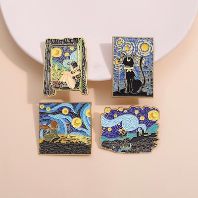Ölgemälde 3-5 Stück/Set Emaille-Pins Tarotkarten Nachthimmel Schwarze Katze Broschen Anstecknadel Punk Gothic Schmuck Geschenk für Freunde