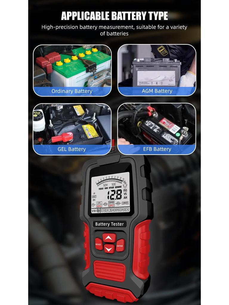 Tester inteligent E-FAST 12V/24V pentru baterii auto cu afișaj digital pentru măsurarea rezistenței interne