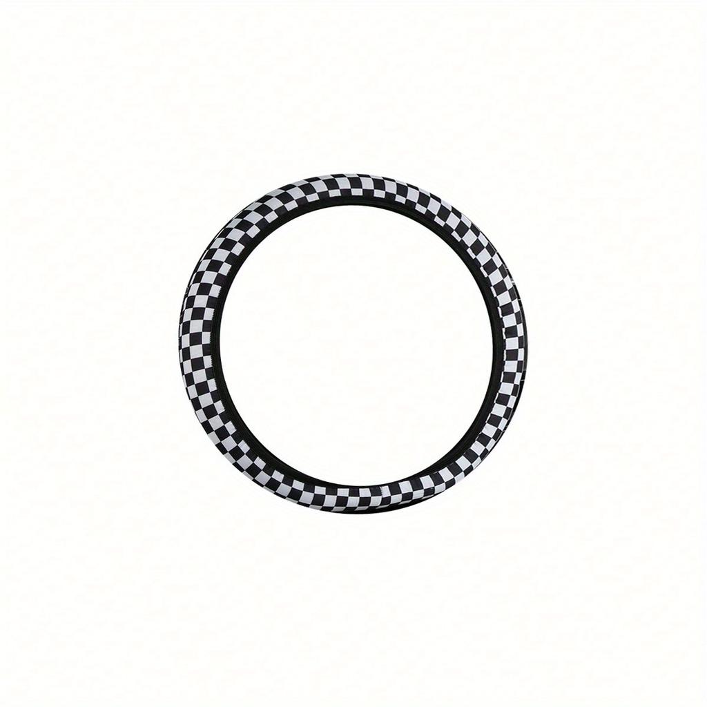 1pc Universal Car Steering Wheel Cover, Four Seasons Breathable Sweat-Proof Anti-Slip Cute Cartoon Checker Checkerboard Color Splicing Web Celebrity