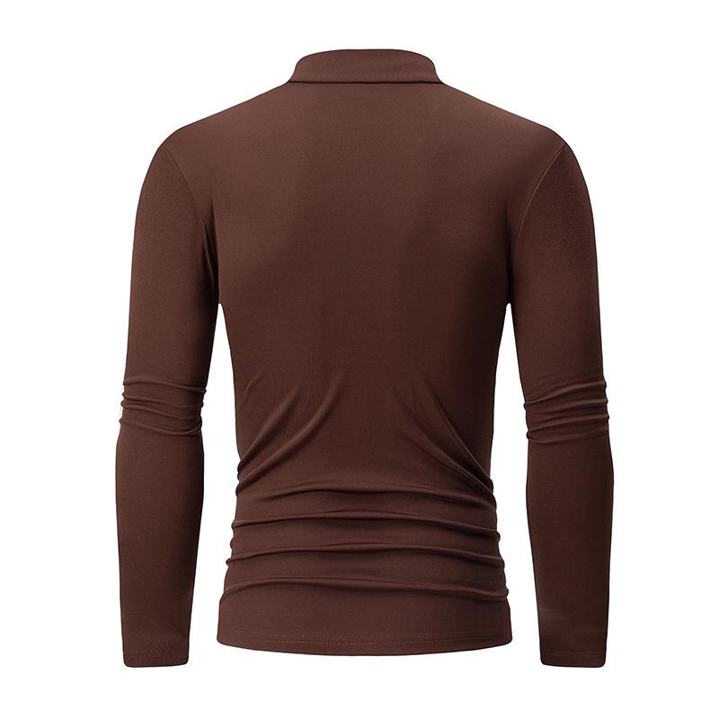 Men's Autumn and Winter Fashionable Semi High Neck Solid Color Bottom Casual Long Sleeved Top