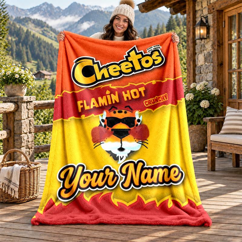 Cheetos Hot Snack Custom Name Flannel Blanket Personalized Soft Warm Plush Throw Blanket Customized Gift for Family Friends