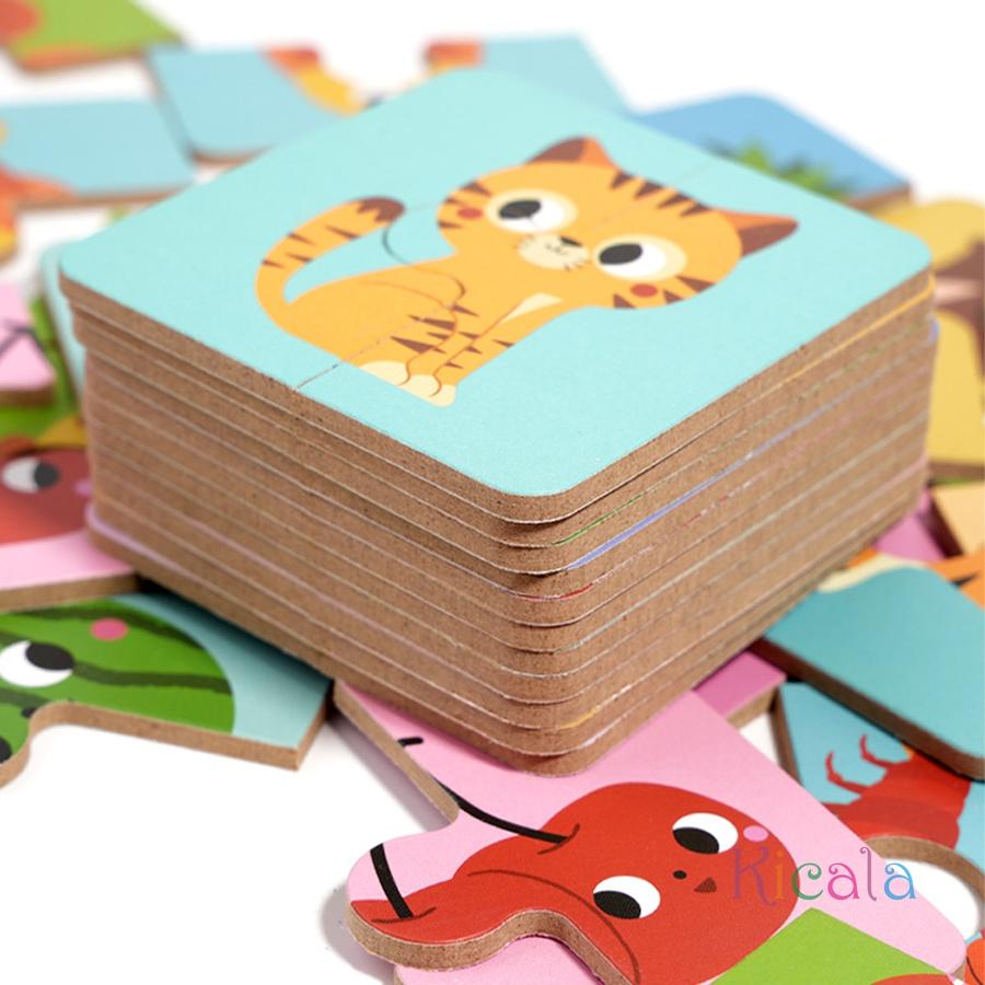 Montessori Wooden Shadow Puzzle Games For Kids Fruits Animals Cognition Matching Toy Learning Education Board Puzzle Game Gifts