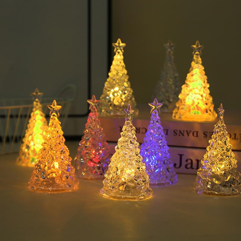 Crystal Christmas Tree Night Light Christmas Desktop Ornament Xmas Tree Lamp Christmas Gift Glow In The Dark Home Decor