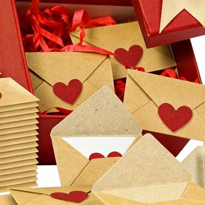 60pcs Mini Envelopes with Heart Stickers Love Notes Cards for Weddings Valentine's Day Romantic Gifts for Boyfriend Girlfriend