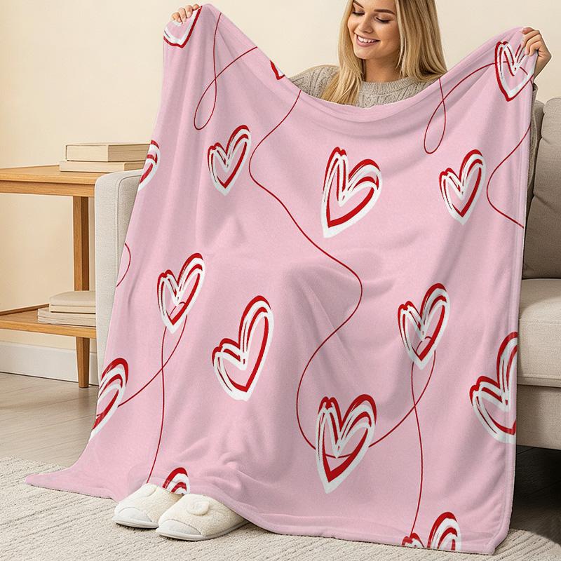 Ultra-Soft Lightweight Flannel Blanket - Heart Pattern Series, Warm Home Decor, Portable for Car, Ideal for Christmas & Halloween