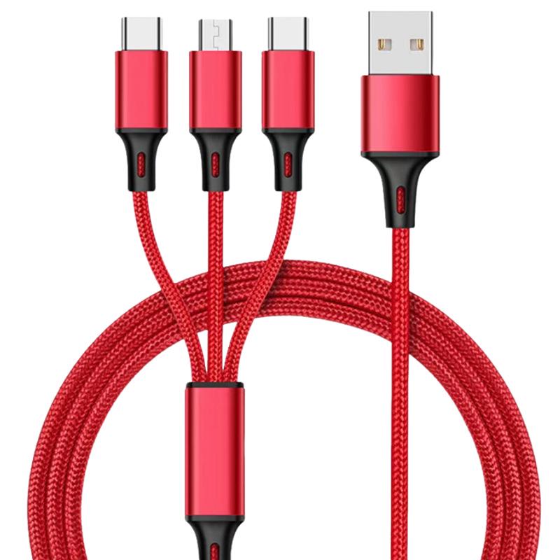 Customizable Braided 3-in-1 Fast Charging Cable with Logo Print 2A