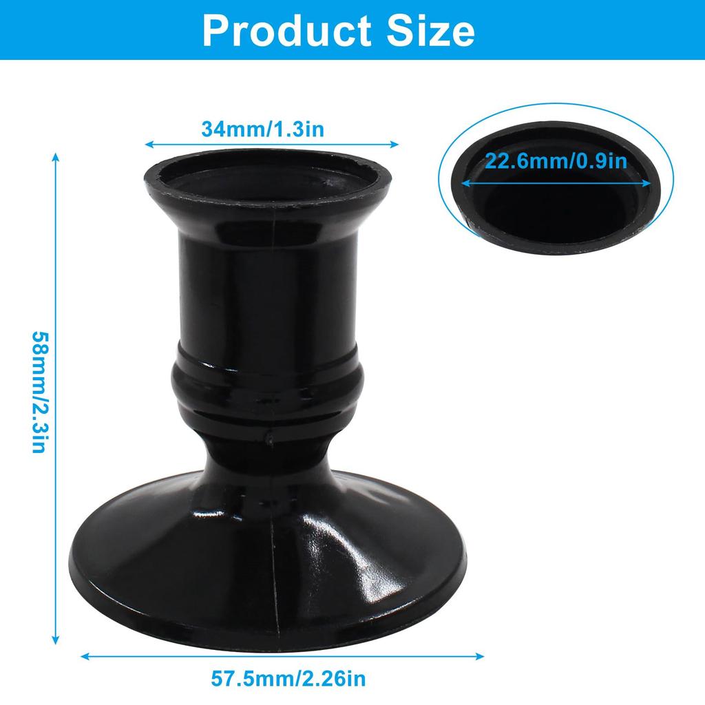 Set of 12 Black Plastic Pillar Candle Holders Flameless LED Candle Stand Candlestick for Holiday Party and Event Decors