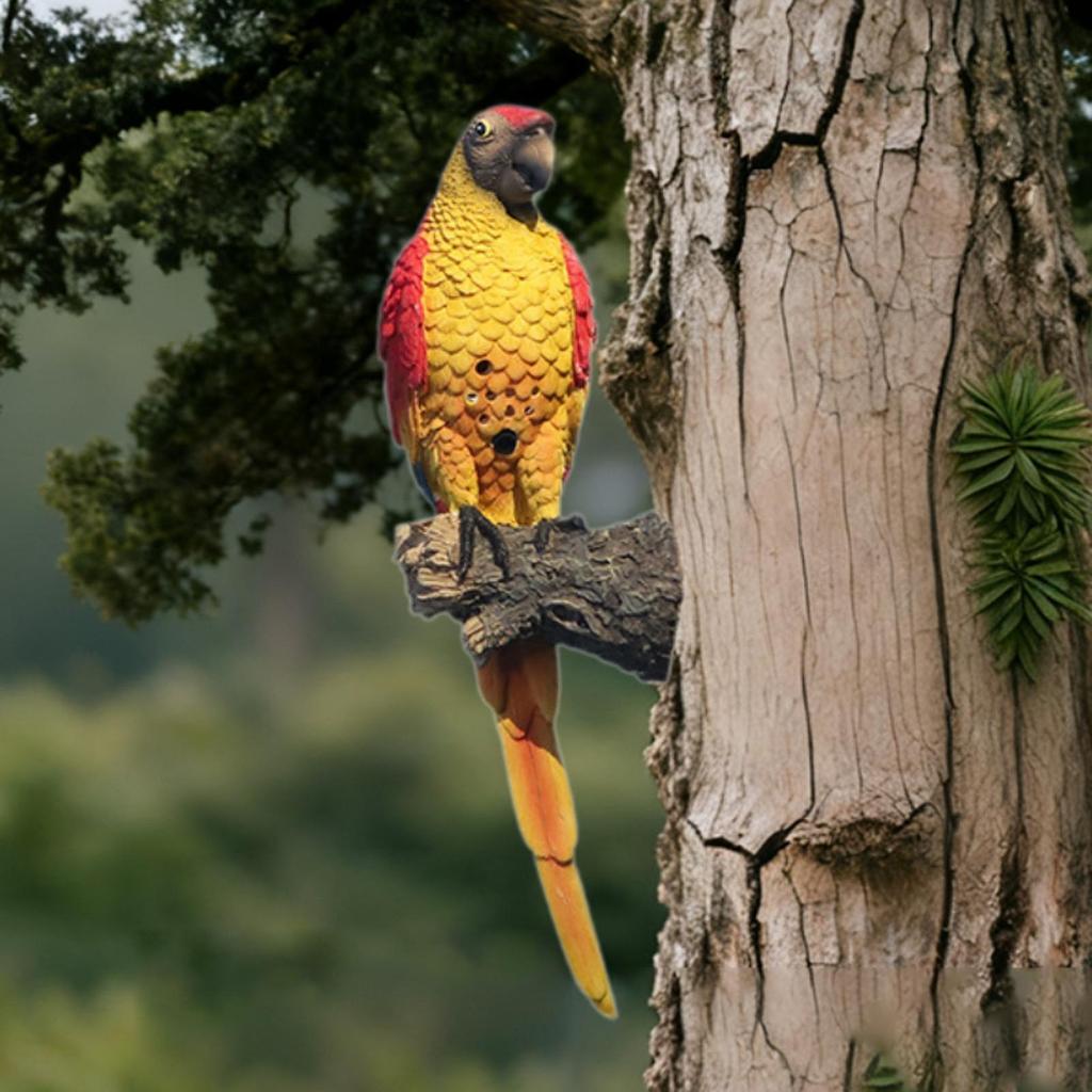 Voice Recording Parrot Tree Hanging Ornament 10.5x9.5x33cm Multipurpose Hand Painted Bird Figurine Garden Decoration Resin Craft