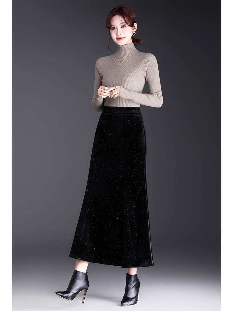 Sequined Velvet Fishtail Midi Skirt - 2026 Spring Fashion