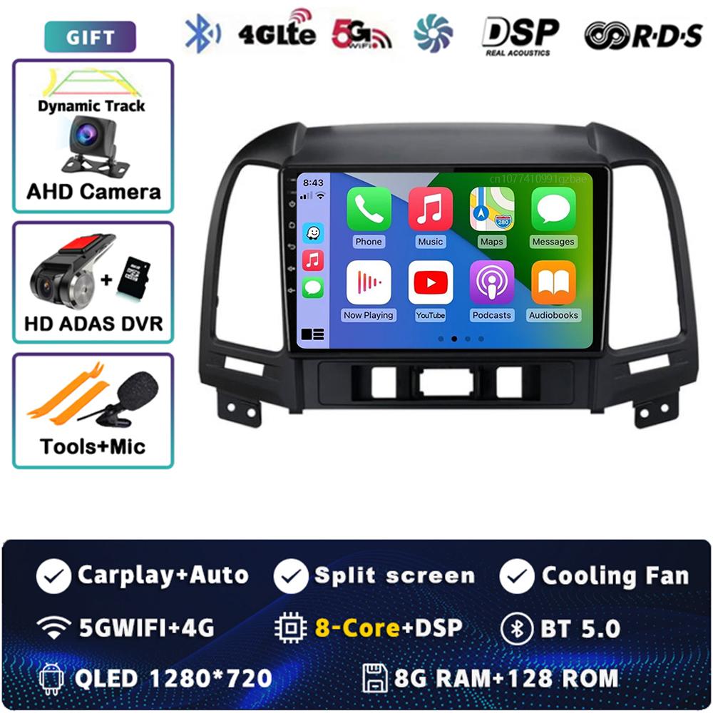 Android 14 Carplay Auto For Hyundai Santa Fe 2 2006 - 2012 Car Radio 4G WIFI Player Multimedia Srereo 360Camera Navigation Video