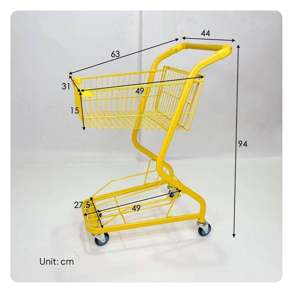 TwoTier Shopping Cart PU Wheels Metal Trolley Heavy Duty Convenience Store for
