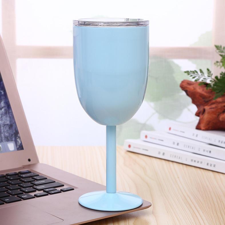 Bicchiere da vino termico in acciaio inossidabile con coperchio a cannuccia, bicchiere da viaggio con stelo, bicchiere in acciaio inossidabile con cannuccia