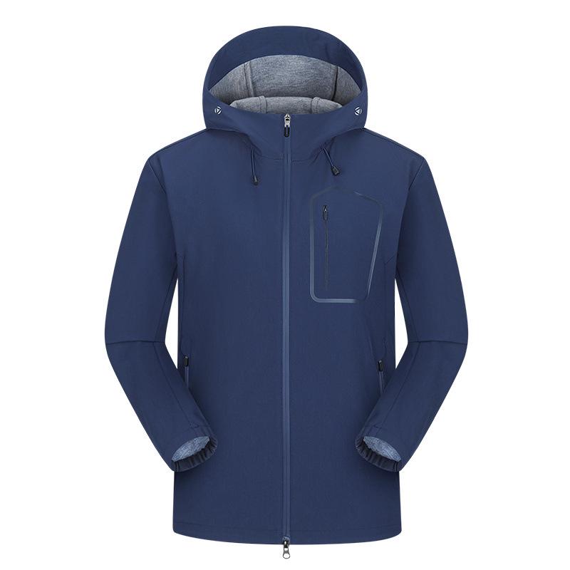 Unisex Soft Shell Jacket: Hooded, Windproof, Outdoor for Spring, Autumn, Winter Hiking & Mountaineering. 4XL тёмно-синий