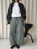 Xu Man Damen Frühling Koreanischer Arbeitskleidungsstil Halbelastischer Bund Laternen-Cropped-Hose
